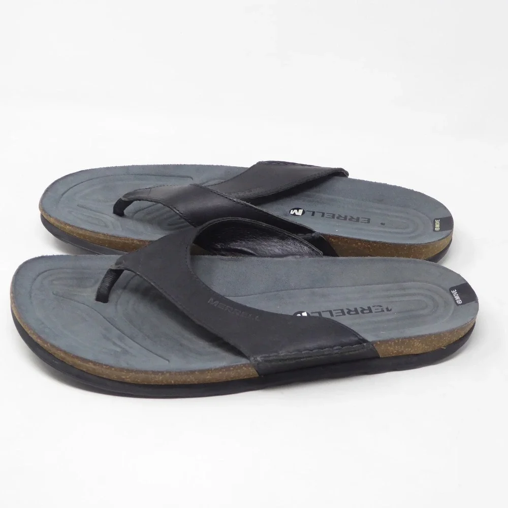 Merrell Mens Veron Post Sandals Black Leather Thong Flip Flops Size 11 J91305